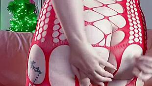 curvy girl plays anal with big black dildo bent over