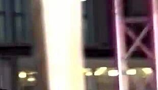 two blondes rip clothes in public lesbian sex show with dildos