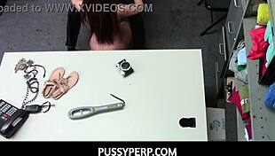 Store Officer Encounters Jojo Kiss Over The Table In Shop