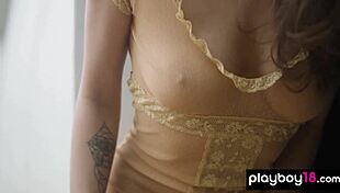 Petite brunette Ivy Rose undresses and gets sweaty in sauna