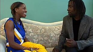 Ebony cheerleaders in uniform blowjob and facial naughty team action