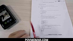 busty brunette stepmom gives blowjob to stepson with big tits and ass