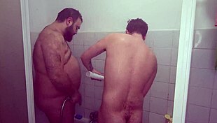 Bareback fun in shower with daddy