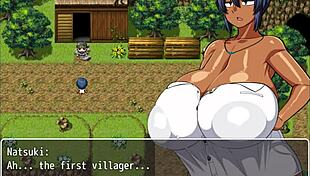 tanned girl natsuki flashes huge tits in hentai game