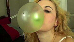 Fifi Foxx Blowing Green Bubblegum Bubbles