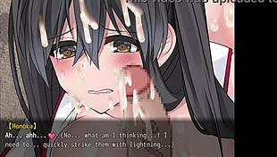 battle shrine maiden honoka masturbates and fingers in hentai game