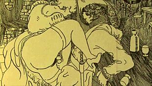 Vintage erotic comic drawing from antique anime collection