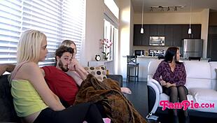 Step family turns dumb charades into taboo threesome fucking.