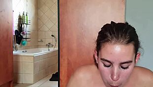 Sloppy throat fucking with double dildo gathers saliva in homemade fetish choking session