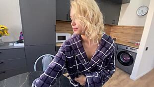 Blonde Asian Girl Has Fun In Shower And On Bed