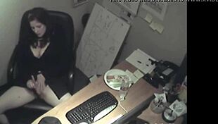 Watch the secretary rub her tits and masturbate?