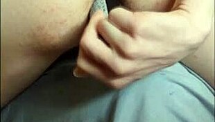 Young twink boy slut fucks himself with shampoo bottle in solo act.