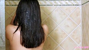Sexy Brunette Model Enjoys Relaxing Shower Time