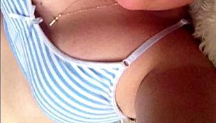 Blonde teen flaunts her big sexy tits