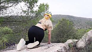 Outdoor yoga routine with a stranger