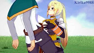 darkness and kazuma satou share a moment in konosuba hentai with big tits and outfits