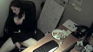 Watch the secretary rub her tits and masturbate?