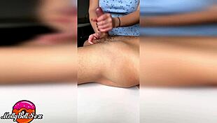 sexy blonde handjob big cock lover instead of dinner - cum hard