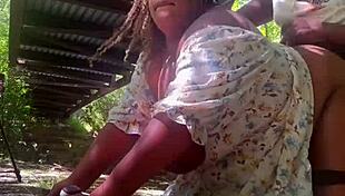 Fucking under the public park bridge with big cock and tits