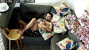 guy trades wi-fi password for showing off his bulge, and the ebony redhead accepts the challenge with a massage