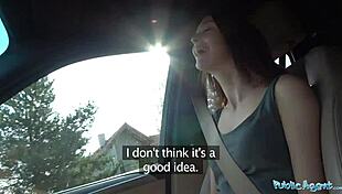 Hey, that hitchhiking teen student in the car gets her small tits sucked and fucks a fat cock publicly 😏