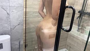 Blonde Asian Girl Has Fun In Shower And On Bed