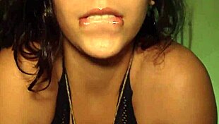 Latina amateur sucks boyfriend's dick while jerking off friend until cum in mouth