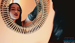 Chevelle's curvy brunette body exposed in kitchen