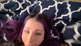valerica steele, tiny goth girlfriend, shows what she wants by riding alex adams' big cock in bed with missionary and pov.