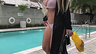 Milf Wears Sheer Bikini At Public Pool For Clear View