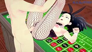 mina ashido and momo yaoyorozu bunny girl intense sex with izuku midoriya.