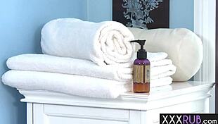 beautiful milf haley sweet swallows client's dick after body massage