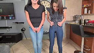 two piss sluts soak jeans with pee, then undress