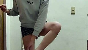 asian ladyboy public cumshot on staircase in china