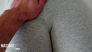 In yoga pants, he casually gropes her teen pussy during homemade massage