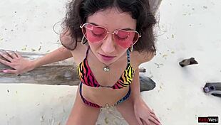 Katty Receives Golden Shower On Public Beach With Sucking And Squirting