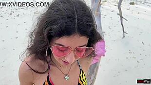 Katty Receives Golden Shower On Public Beach With Sucking And Squirting