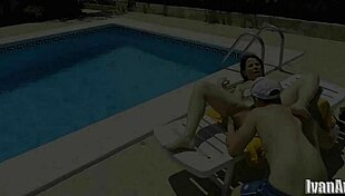 Pornstar gets fucked doggystyle outside, sucking cock before cumshot in her ass.