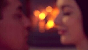 Big tits babe gently fucked by fireplace in black panties