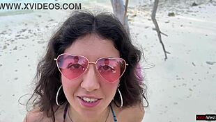 Katty Receives Golden Shower On Public Beach With Sucking And Squirting