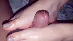 Redhead Whore Gives Intense Blowjob, Cum Lands on Her Feet.