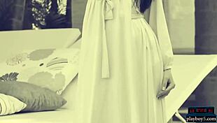 two gorgeous brunettes flirt with camera