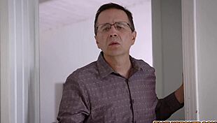 Stepson drilling Vanessa Cage's shaved pussy with monster cock!