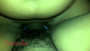 Ebony woman rides a big black cock with her saggy tits bouncing