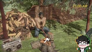 Lumberjack Strips Clothes in Woods Logjam, Bareback Striptease on Christmas Outdoor Nature Scene