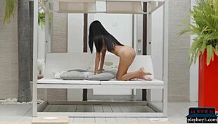 two gorgeous brunettes flirt with camera