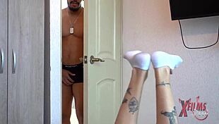 i watch this muscular dark guy destroy the skinny redhead venezuelan in bed with face fucking and cowgirl