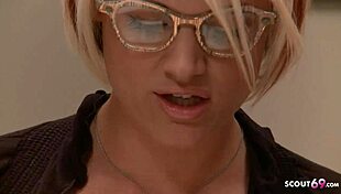 Flexible nerd girl Jasmine seduced by classmate in roleplay.