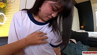 cute 18-year-old japanese in costume gives deepthroat. tiny frame rides for wild creampie finish!