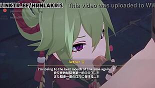 horny lakris in genshin impact porn with big tits and footjob